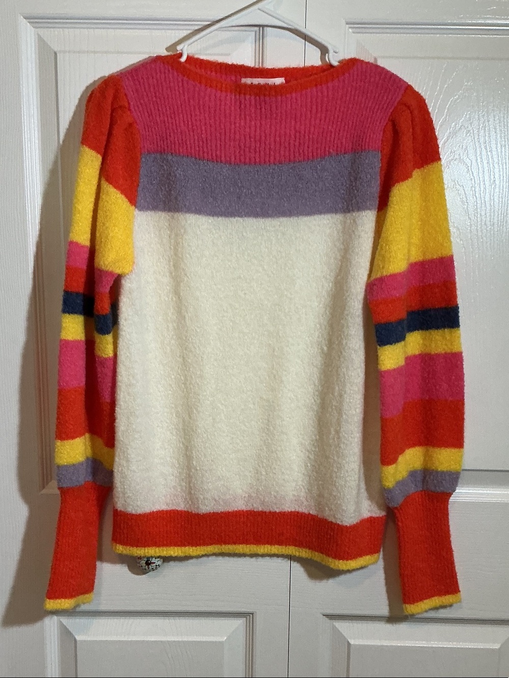 THML Cream Sweater with Pink, Red, Yellow & Navy Stripes